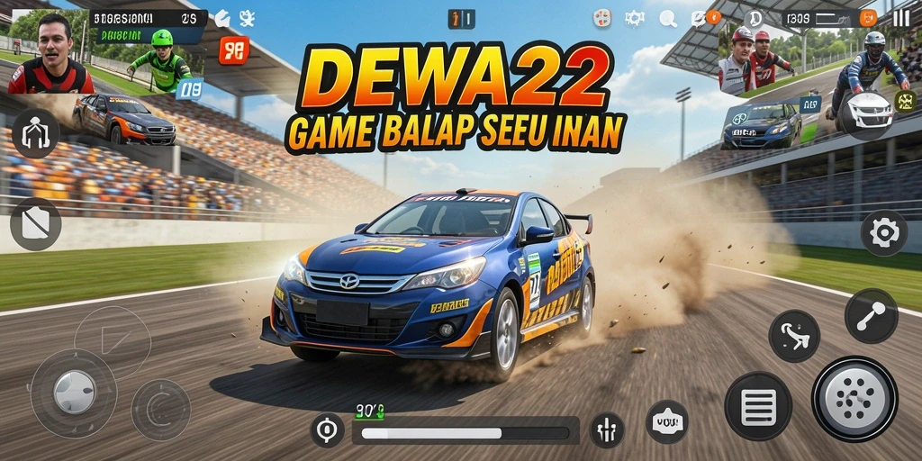 Tampilan utama gameplay balapan yang seru di DEWA22.