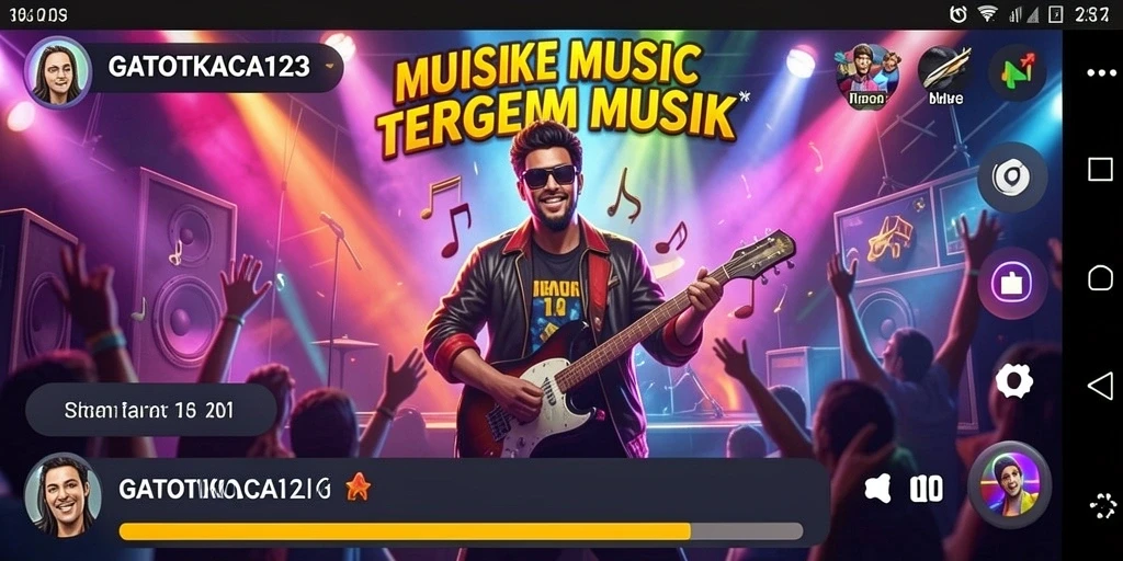 GATOTKACA123 menunjukkan gameplay interaktif dengan berbagai alat musik.