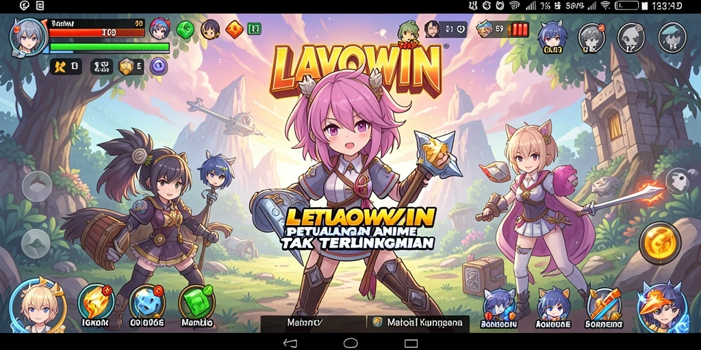 Tampilan gameplay LAVOWIN yang memukau dengan karakter anime yang dinamis.