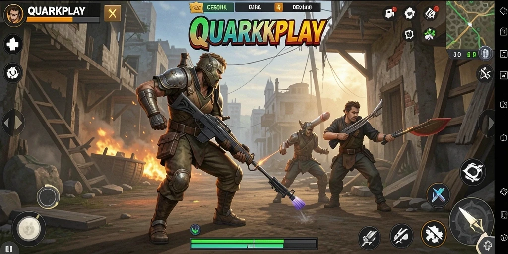 Tangkapan layar menunjukkan aksi pertempuran strategis dalam QUARKPLAY.