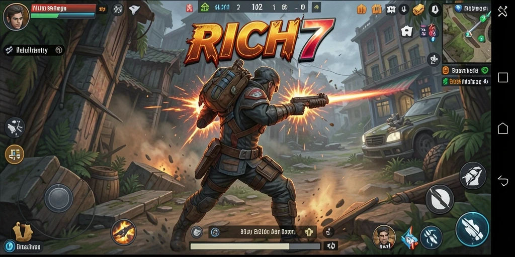 Tampilan gameplay RICH7 yang penuh aksi dan seru.