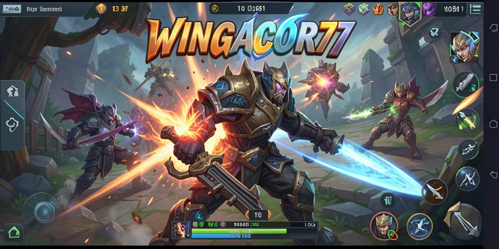 Screenshot WINGACOR77 menampilkan aksi intens di dalam pertarungan MOBA.